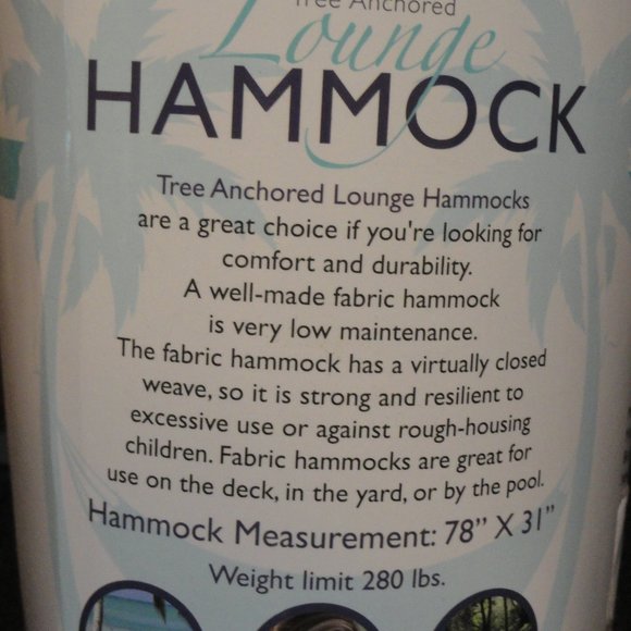 Lounge Hammock Tree Anchored 78"x31" NWT~indoora/outdoors~280lbs - Picture 3 of 4